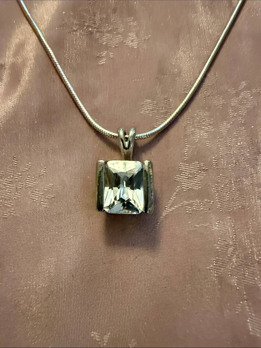 Sterling silver and Emerald cut CZ pendant necklace